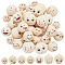 PandaHall Elite 38Pcs 7 Styles Round Printed Wood Beads, Smiling Face Print Large Hole Beads, Undyed, BurlyWood, 19.5~30x18~27.5mm, Hole: 4.5~7mm