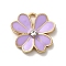 Flower Alloy Enamel Pendants, with Rhinestone, Light Gold, Lilac, 19x19.5x3mm, Hole: 4x2.5mm