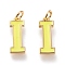 Brass Enamel Pendants, with Jump Ring, Long-Lasting Plated, Real 18K Gold Plated, Letter.I, Champagne Yellow, Letter.I, I: 18x6.5x1.8mm, Jump Rings: Inner Diameter: 3mm