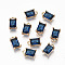 Brass Glass Rhinestone Pendants, Long-Lasting Plated, Cadmium Free & Lead Free, Rectangle, Light Gold, Sapphire, 10x6x4.5mm, Hole: 1.4mm