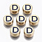 Alloy Enamel Beads, Cadmium Free & Lead Free, Flat Round with Initial Letters, Light Gold, Prussian Blue, Letter.D, 8x4mm, Hole: 1.5mm