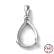 Rhodium Plated Rack Plating 925 Sterling Silver Pendants Cabochon Settings, Teardrop Prong Basket Setting, with 925 Stamp, Real Platinum Plated, Tray: 11.5x8mm, 22x10x6mm, Hole: 2.5x5mm