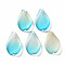 Transparent Spray Painted Glass Pendants, with Glitter Powder, Petaline, Cyan, 16x9.5x2mm, Hole: 1mm