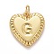 Rack Plating Real 18K Gold Plated Brass Pendants, with Jump Rings, Long-Lasting Plated, Lead Free & Cadmium Free & Nickel Free, Heart with Letter A~Z, Letter.G, 16x15x2.5mm, Jump Ring: 5x0.5mm, 3mm Inner Diameter