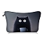 Polyester Cartoon Afternoon Tea Cat Printed Cosmetic Zipper Cluthch Bags, Portable Travel Cute Kitten with Cup Makeup Bags, Rectangle, Black, 13.5x21cm