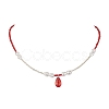 Glass Teardrop Pendant Necklace with Seed Beaded Chains NJEW-JN04333-4