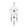 Woven Web/Net with Feather Alloy & Chakra Glass Beads Pendant Decorations HJEW-JM01990-1