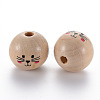 Printed Natural Wood European Beads X-WOOD-S055-41-2
