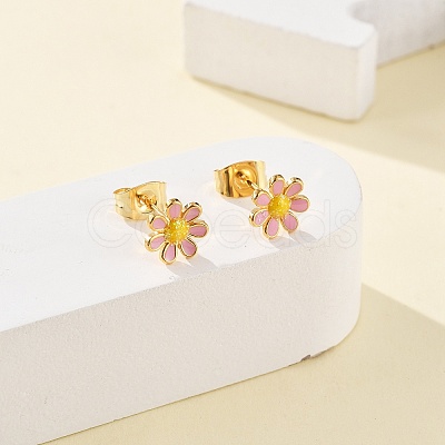 304 Stainless Steel Enamel Stud Earrings EJEW-B009-18G-1