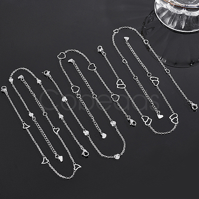 6Pcs 6 Styles 304 Stainless Steel Cable Chain Anklets AJEW-UN0001-12-1