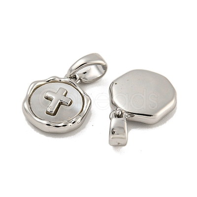 Brass Pave Shell Charms KK-G490-35P-1