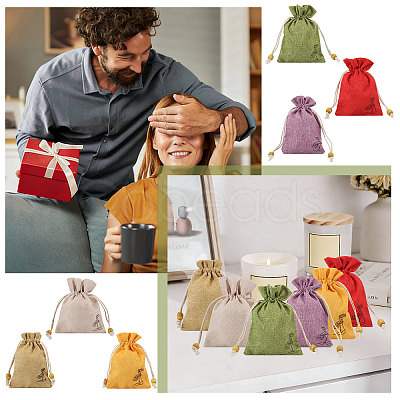24Pcs 6 Colors Flower Printed Cloth Drawstring Bags ABAG-CA0001-22B-1