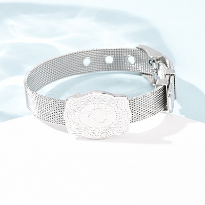 304 Stainless Steel Watch Band Chain Bracelets for Women Men BJEW-P386-09P-C-1