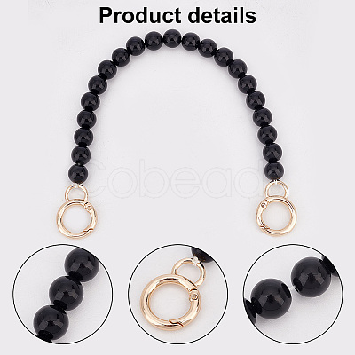 Black Plastic Imitation Pearl Round Beaded Bag Handles FIND-WH0127-22B-1