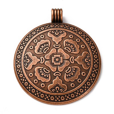 Tibetan Style Flat Round with Flower Alloy Big Pendants LS-TIBEP-Q056-15R-NR-1