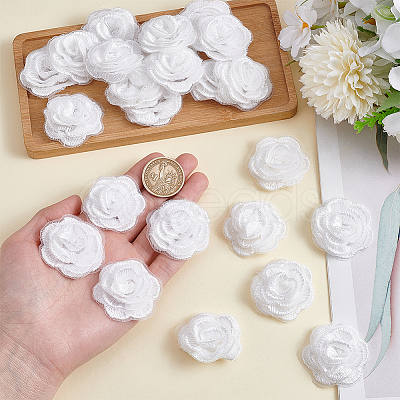 24Pcs 3D Rose Flower Polyester Computerized Embroidered Ornament Accessories DIY-HY0002-58-1