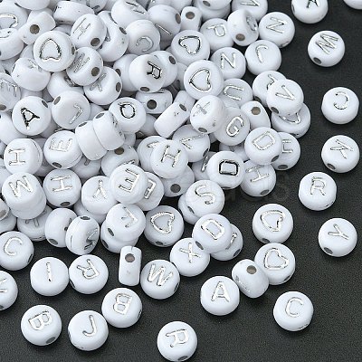 300pcs 2 Styles Opaque White Acrylic Beads MACR-YW0002-58B-1