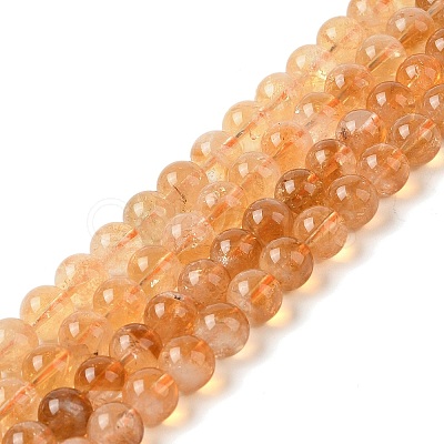 Round Natural Citrine Beads Strands G-K068-12A-8mm-1