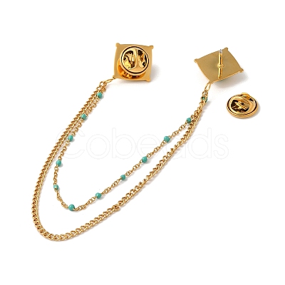 304 Stainless Steel & Dyed Stone Rhombus Hanging Chain Brooch JEWB-S021-01G-01-1