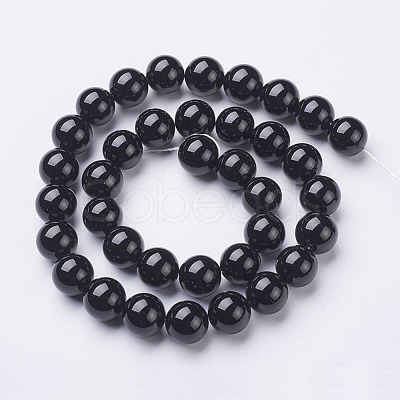 Natural Dyed & Heated Black Onyx Round Beads Strands X-GSR10mmC097-1