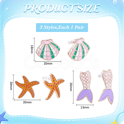 3 Pairs Alloy Enamel Stud Earrings EJEW-WH0012-184-1