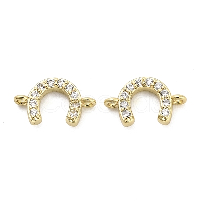 Brass Micro Pave Clear Cubic Zirconia Horseshoe Connector Charms KK-H527-09G-1