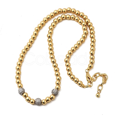 Brass Micro Pave Clear Cubic Zirconia Round Beaded Necklaces for Women NJEW-K392-17G-1