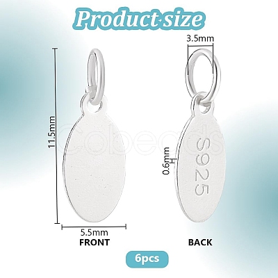 6Pcs 925 Sterling Silver Oval Charms STER-PH0002-48-1