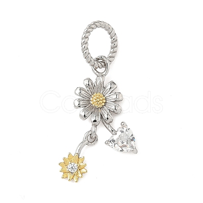 925 Sterling Silver Pave Clear Cubic Zirconia Flower Pendants STER-G047-01A-1