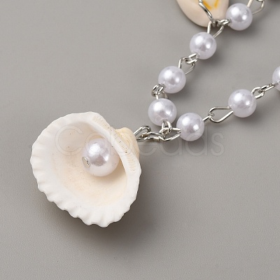 Alloy & Natural Shell Pendant Necklaces NJEW-WH0001-37P-1