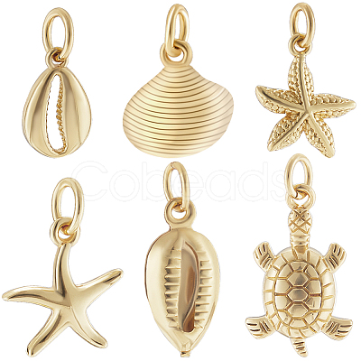 24Pcs 6 Styles Brass Pendants KK-BBC0014-37-1