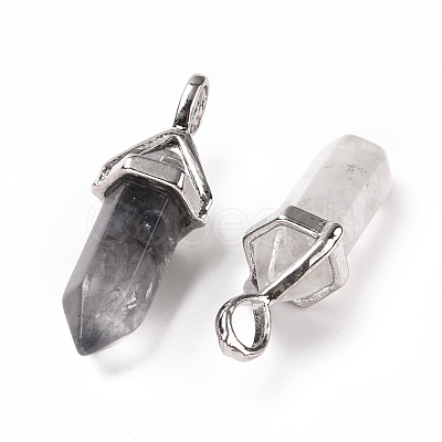 Natural Grey Quartz Pointed Pendants G-K329-63P-1