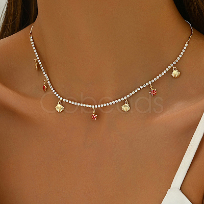 Elegant Ocean Style Brass Clear Cubic Zirconia Turtle Shell Pendant Bib Necklaces for Women Beach Wear RD4972-1