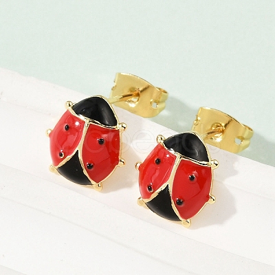 Brass Enamel Stud Earrings for Women EJEW-A126-04G-1