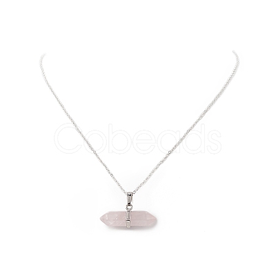 Natural Rose Quartz Geometric Pendant Necklace NJEW-JN04239-05-1