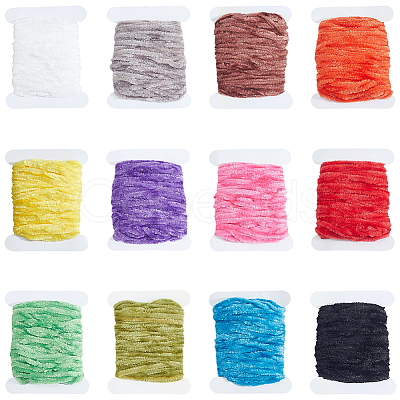 12Pcs 12 Colors Polyester Chenille Yarn Roll OCOR-SP0001-36-1