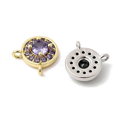 Brass Micro Pave Cubic Zirconia Flat Round Charms KK-F929-03-1
