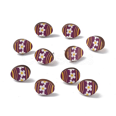 Natual Wood Easter Stud Earrings EJEW-C013-02A-1
