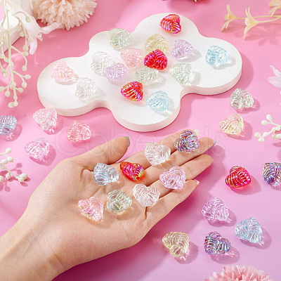 35Pcs UV Plating Iridescent Acrylic Beads OACR-TA0004-20-1