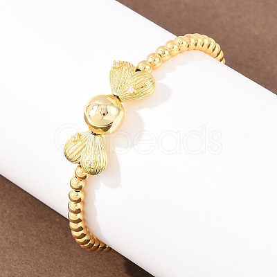 Brass Micro Pave Clear Cubic Zirconia Round Beaded Bracelets BJEW-F528-05G-1