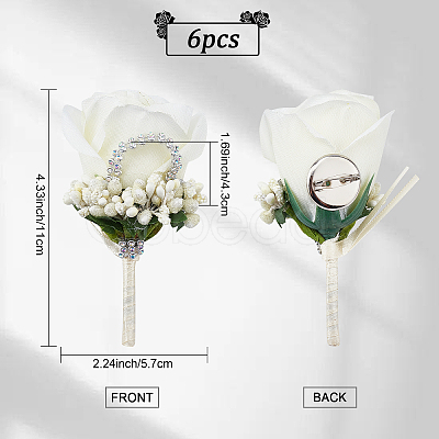 Cloth Rose Flower Boutonniere Brooch with Rhinestone AJEW-WH0258-294C-1
