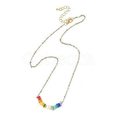 Chakra Natural Freshwater Shell Heishi Beaded 304 Stainless Steel Satellite Chain Necklaces with Natural Pearl for Women NJEW-JN06515-1