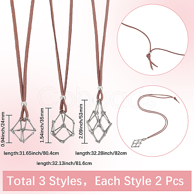 6Pcs 3 Styles Crystal Holder Cage Necklace MAK-SC0001-41P-1