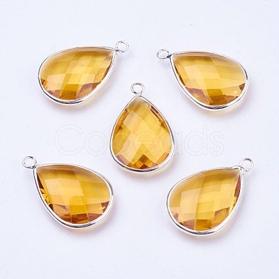 Silver Color Plated Brass Glass Teardrop Pendants X-GLAA-M006-A-20S-1
