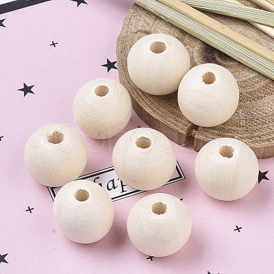 Natural Unfinished Wood Beads WOOD-S651-A30mm-LF-1