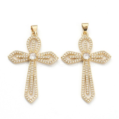 Brass Micro Pave Clear Cubic Zirconia Pendants ZIRC-M117-36G-1