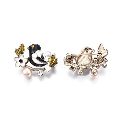 Bird and Flower Enamel Pin with Plastic Pearl JEWB-N007-098-1