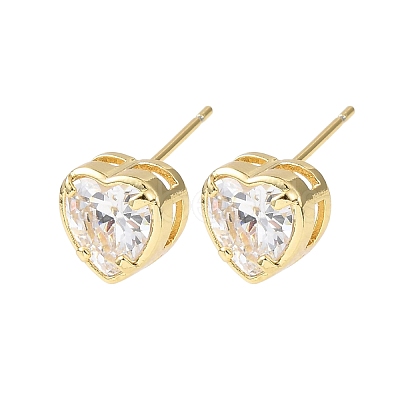 Brass Micro Pave Clear Cubic Zirconia Stud Earrings EJEW-C174-02A-G-1