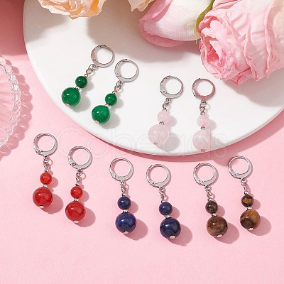 Round Natural Gemstone Dangle Earrings EJEW-JE05536-1