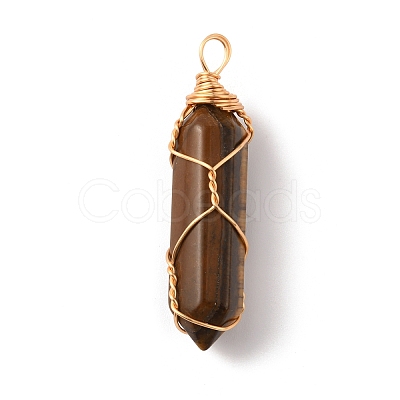 Natural Tiger Eye Double Terminated Pointed Pendants G-TAC0010-04G-05-1